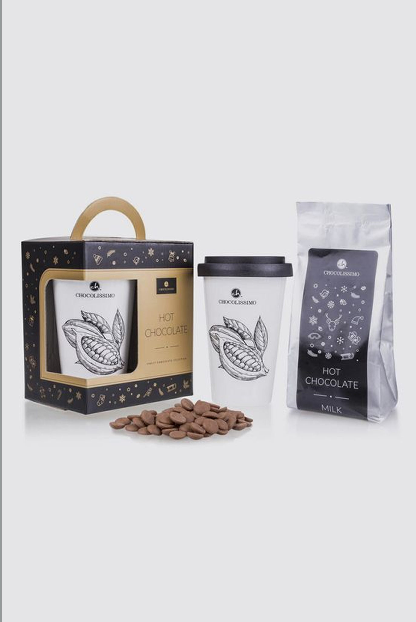Ceramic thermal cup with chocolate as fall swag giveaways ideas