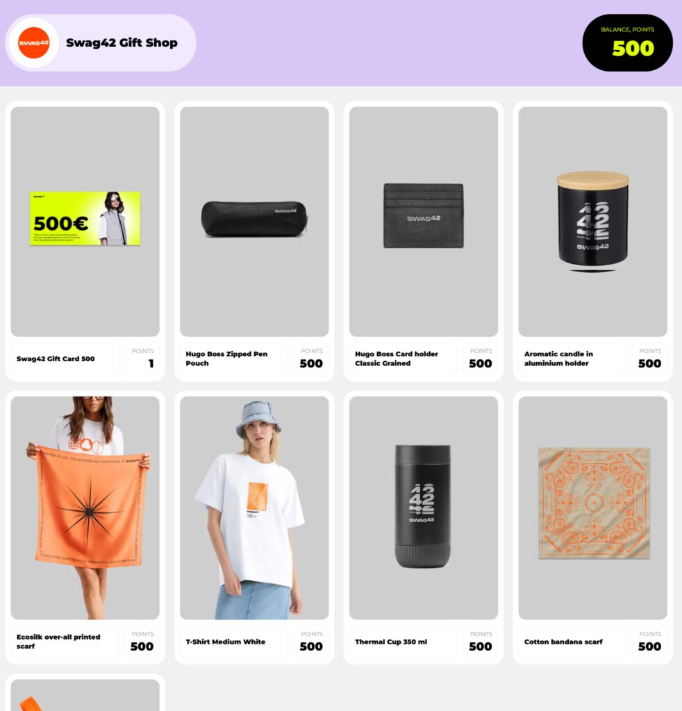 Swag shop interface