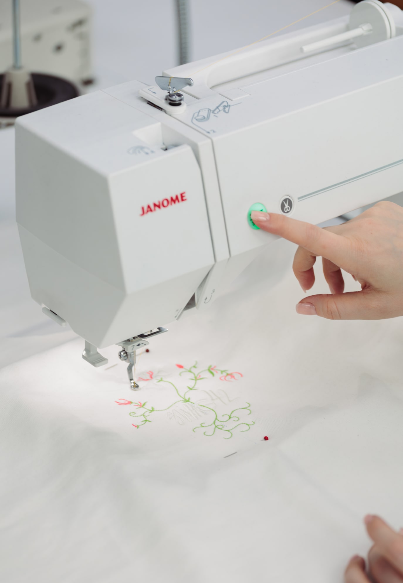Machine embroidery at Swag42 merch production lab