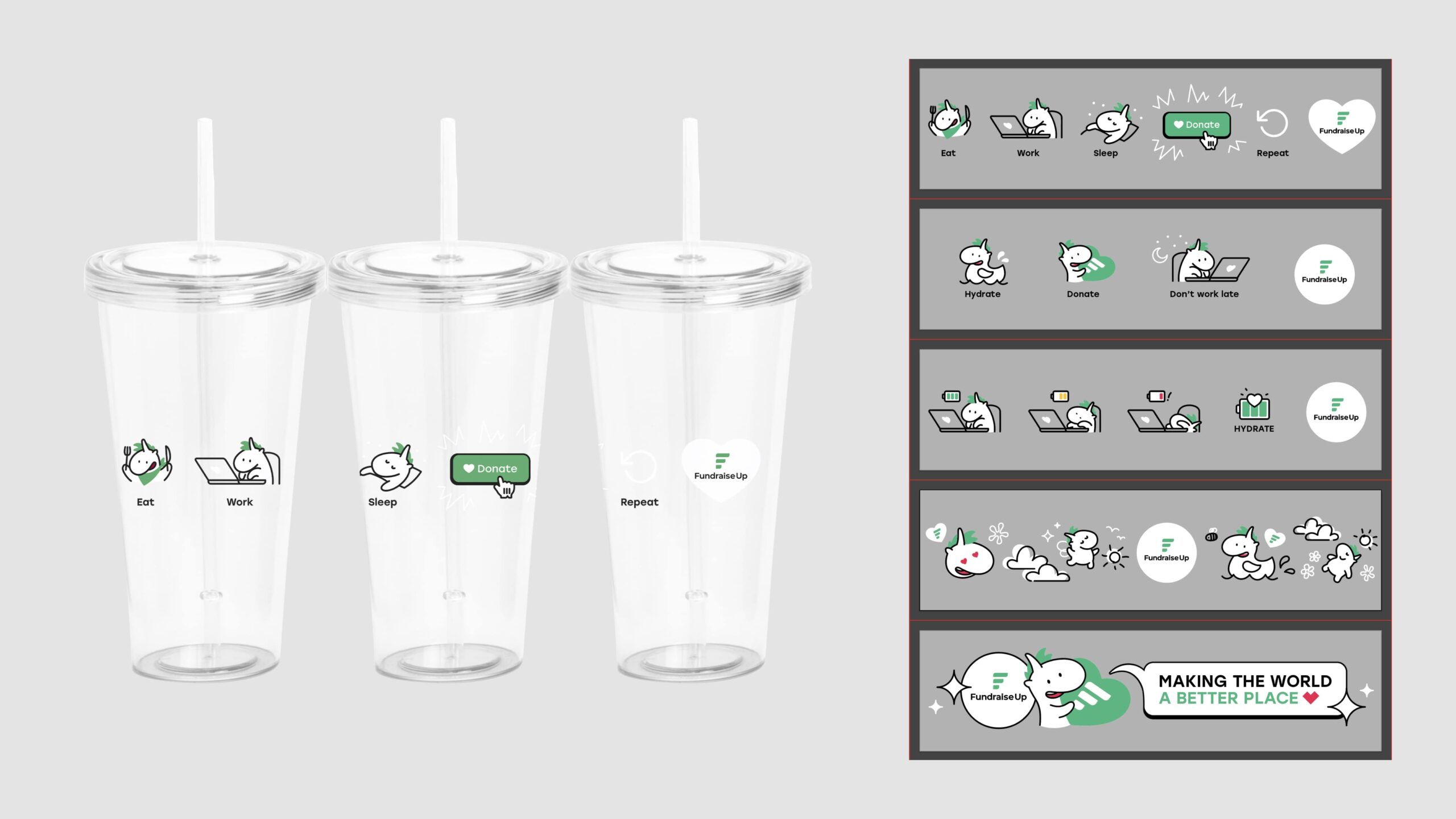 Transparent plastic tumblers for Fundraise up as holiday gifts for employees in 5 designs