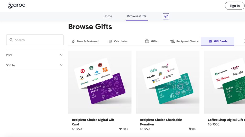 Caroo platform interface
