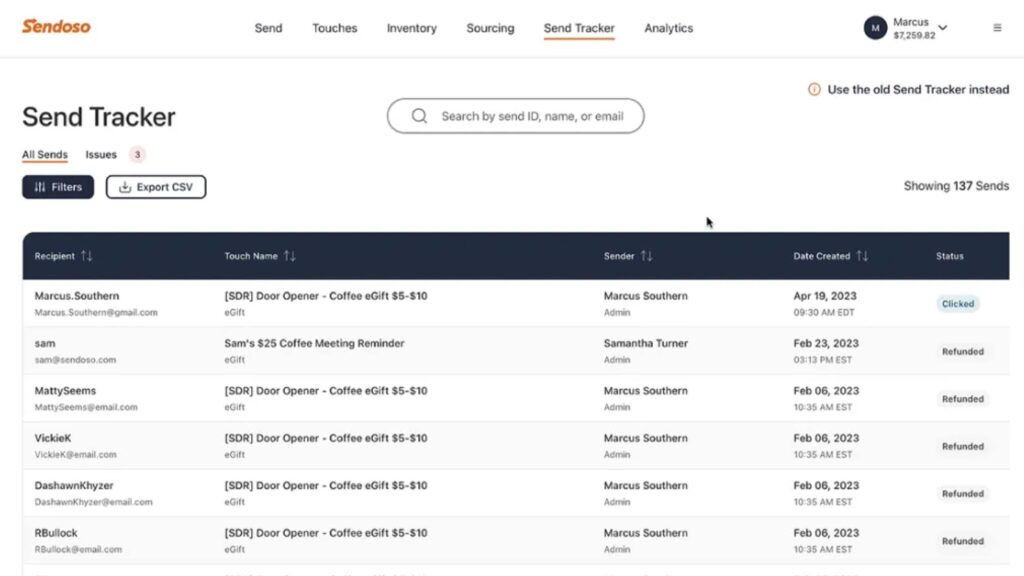 Sendoso platform interface