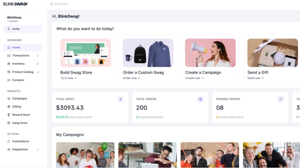 Blink Swag platform interface