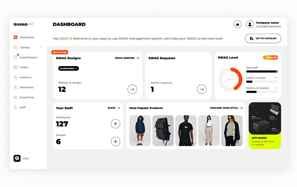 Swag42 Platform dashboard
