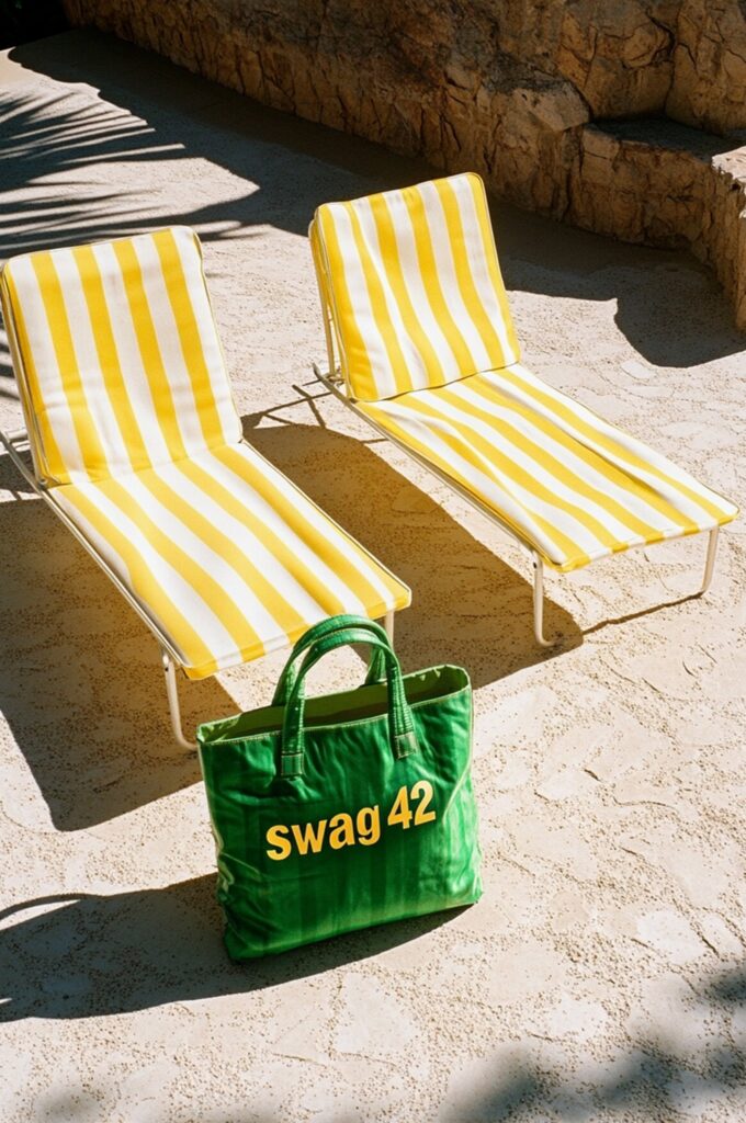 Sun beds and branded bag