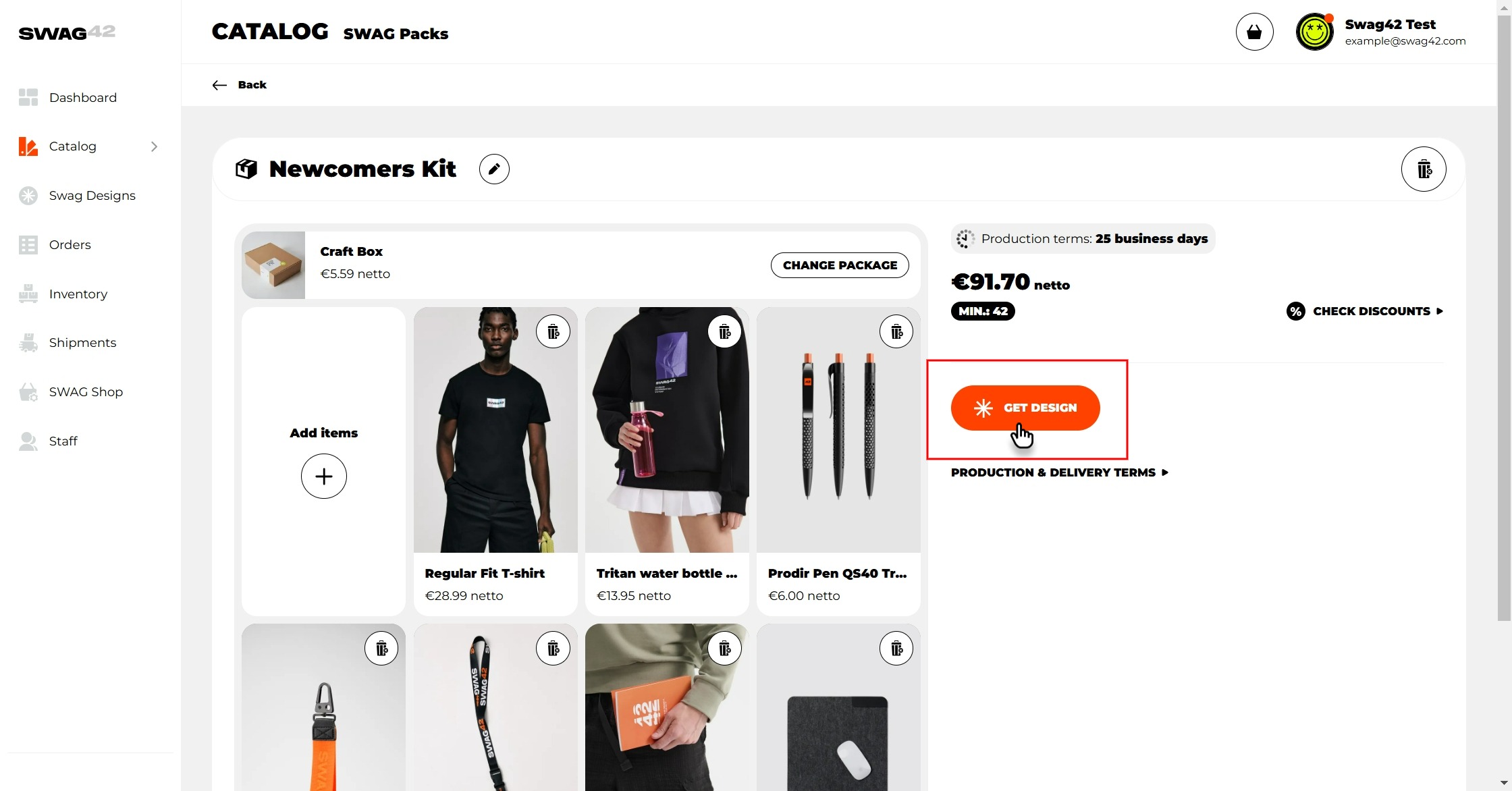 Requesting branding design for swag items on Swag42 Platform
