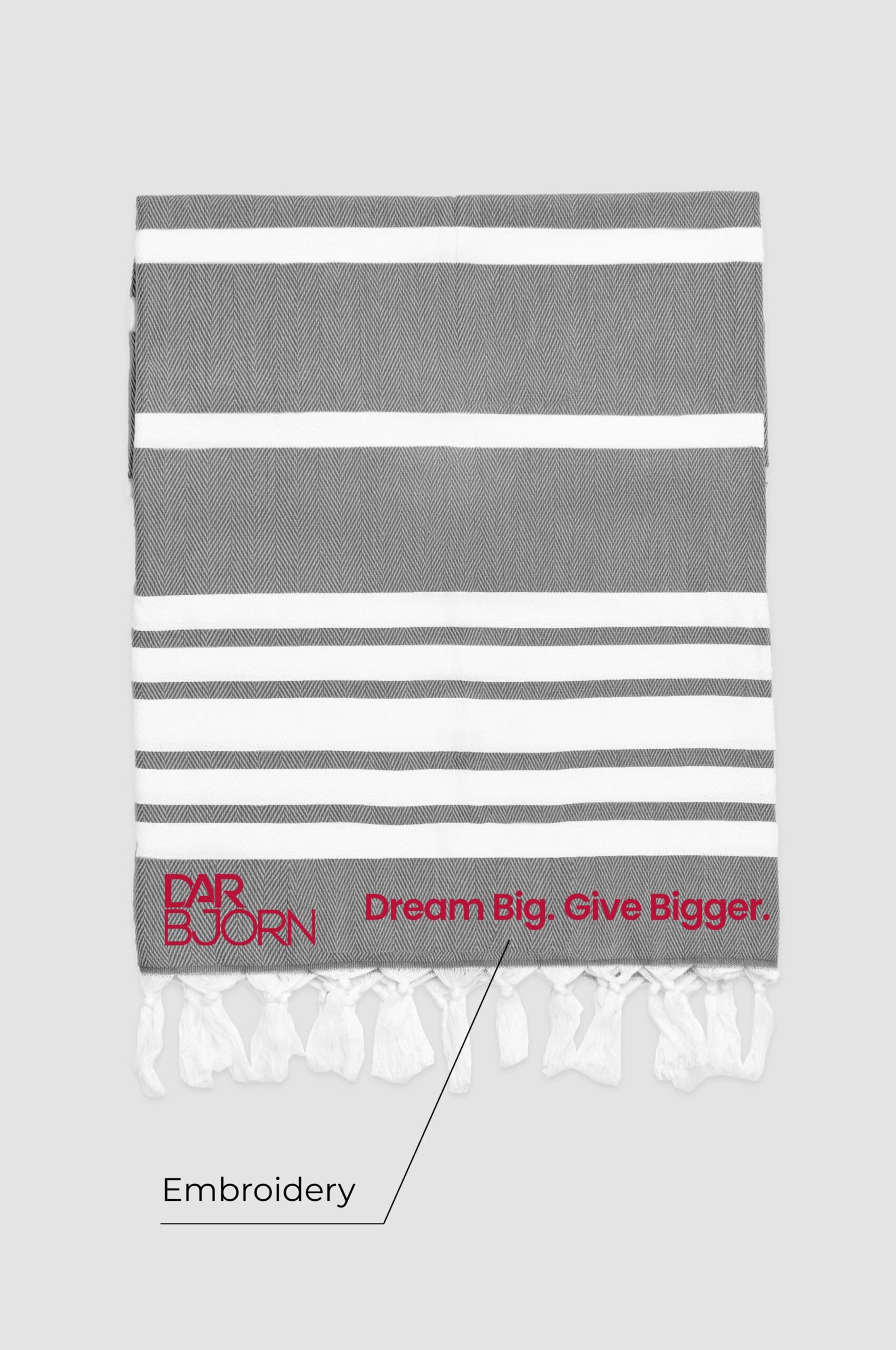 The cotton towel with fringes and custom embroidery
