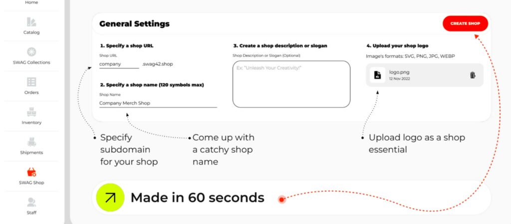 Swag shop dashboard
