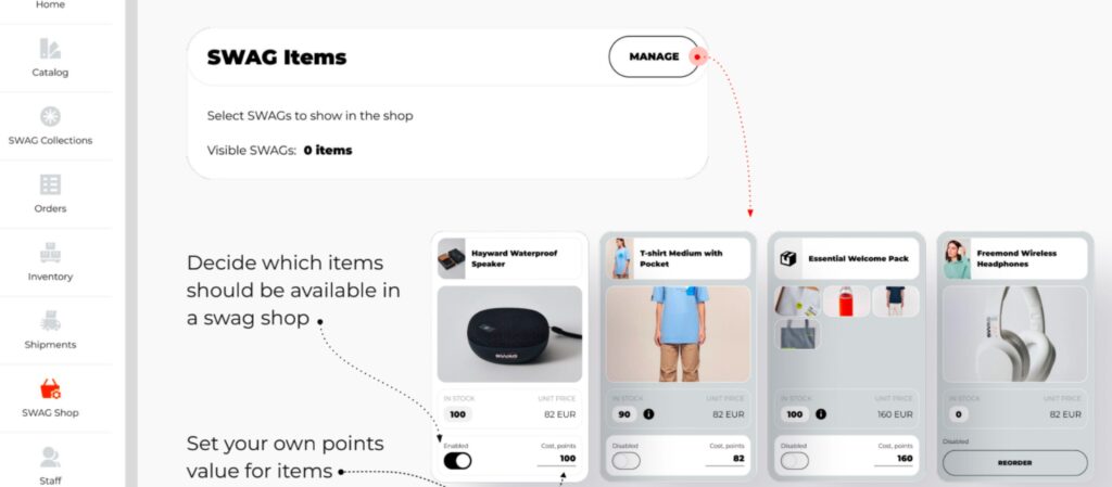 Swag shop dashboard