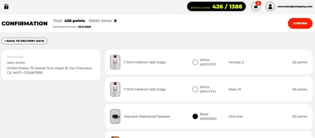 Swag shop dashboard