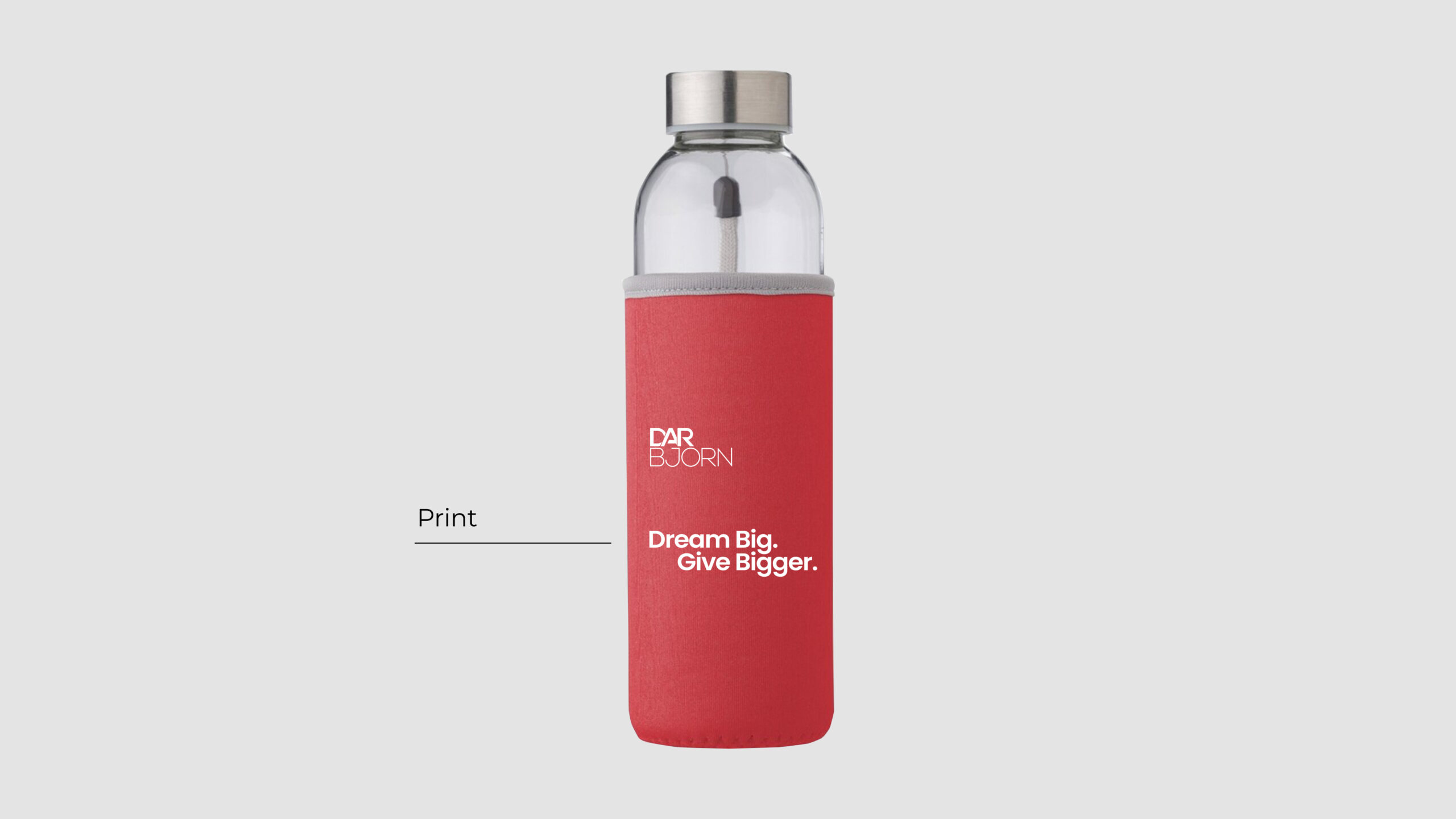 The pure glass bottle 500ml with a branded neoprene sleeve