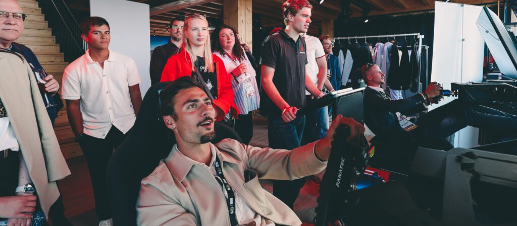 People playing the Formula 1 simulator