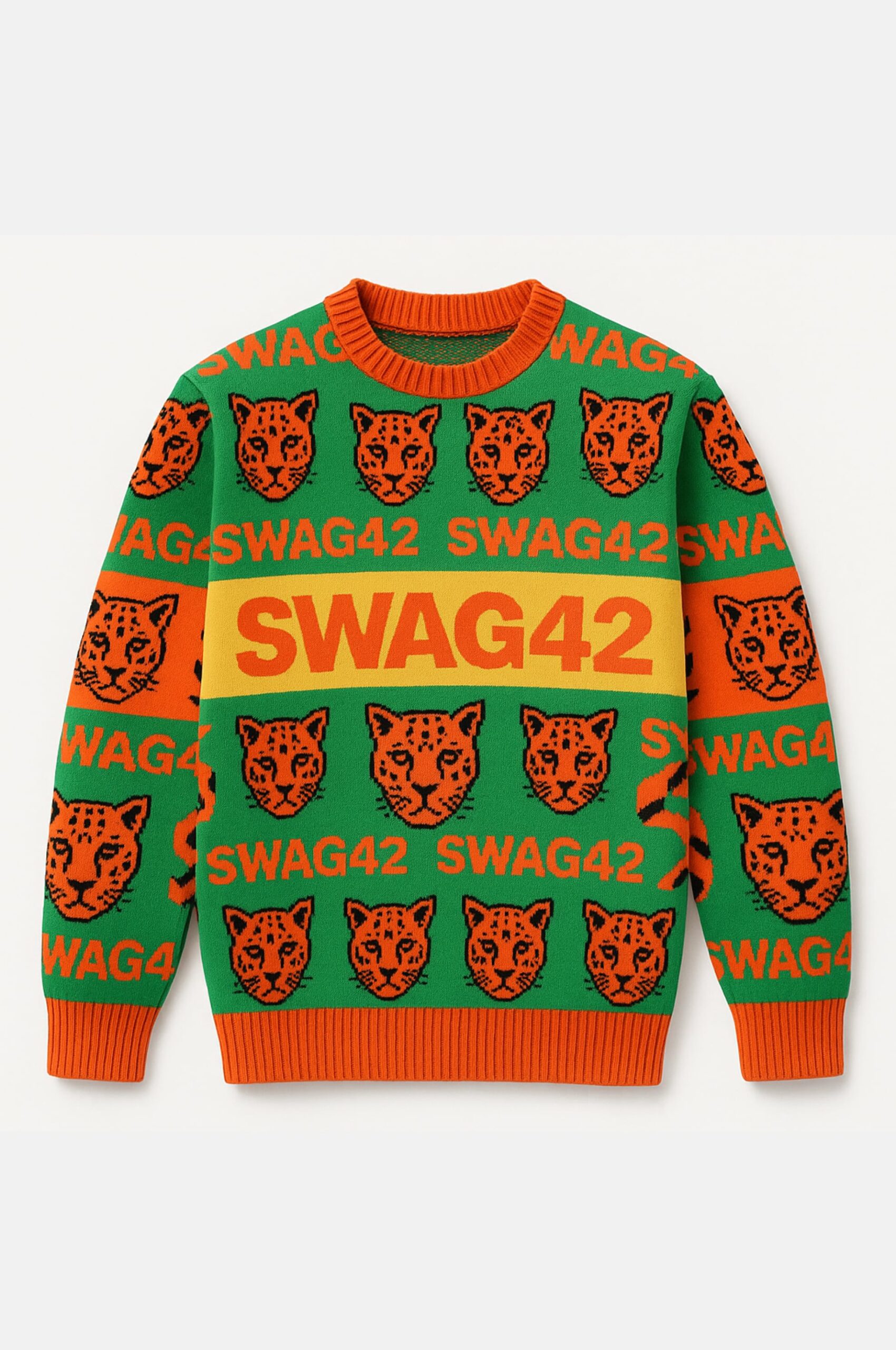 Custom cotton holiday sweater with humorous design - tigers