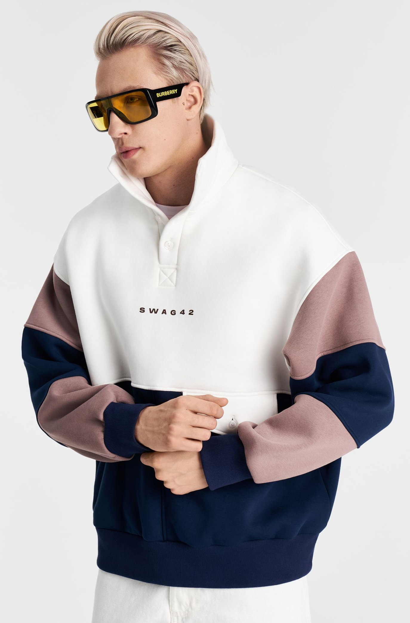 Colorblock pullover with custom merch design