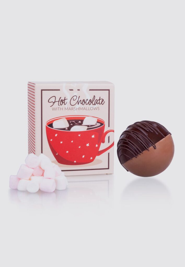 Hot chocolate bomb filled with marshmallows