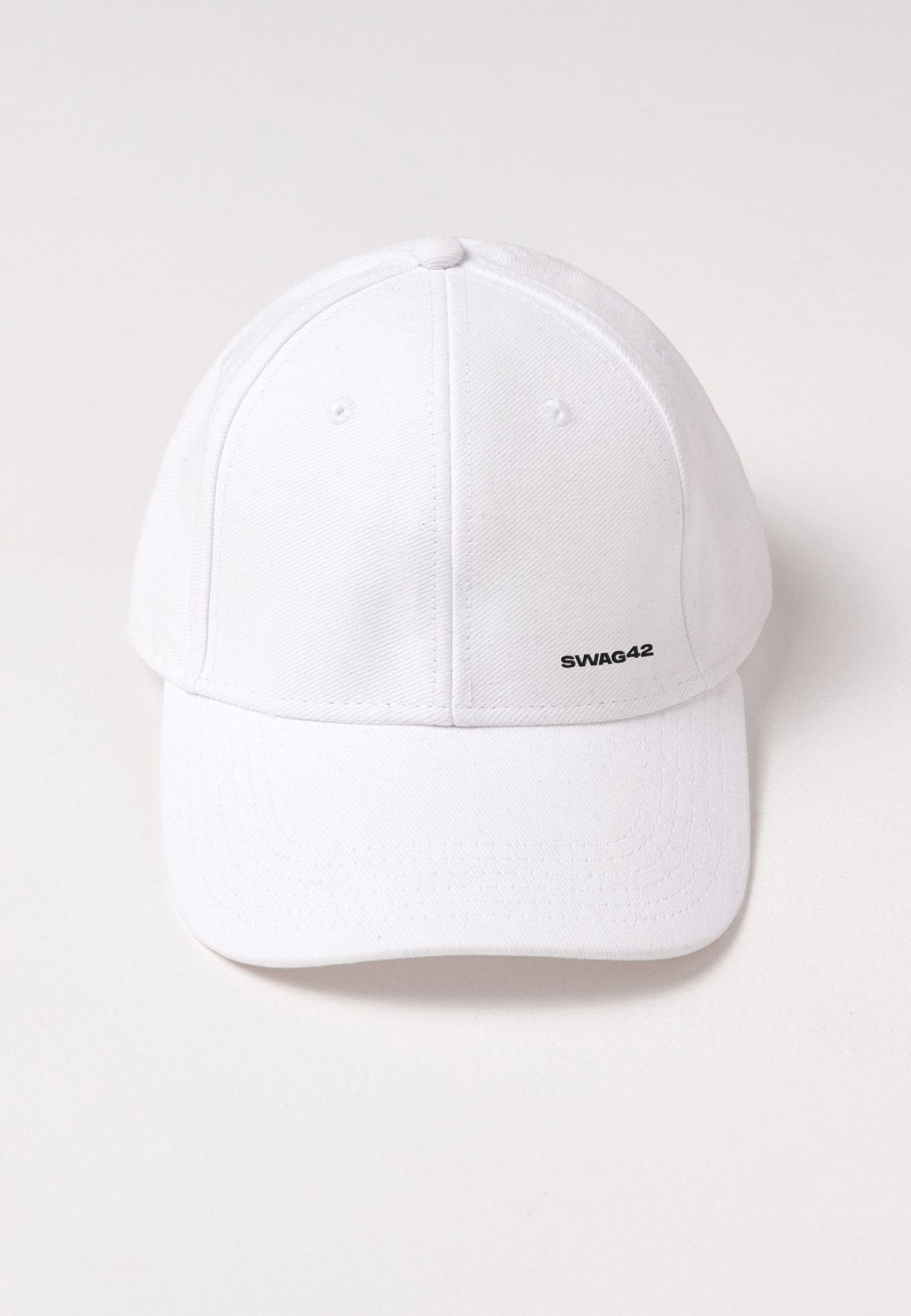 Custom white cap branded with logo, organic cotton