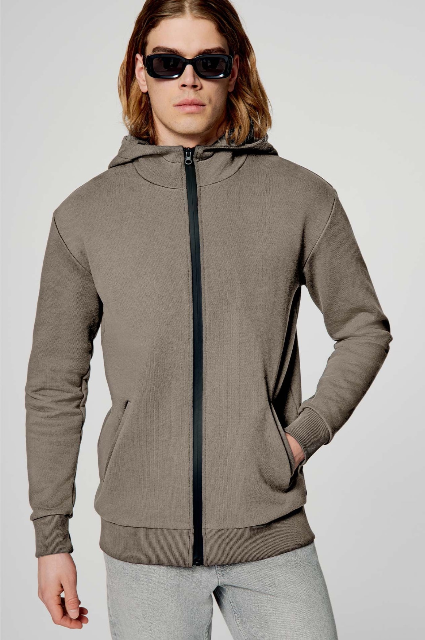Premium zip-up hoodie with high neck