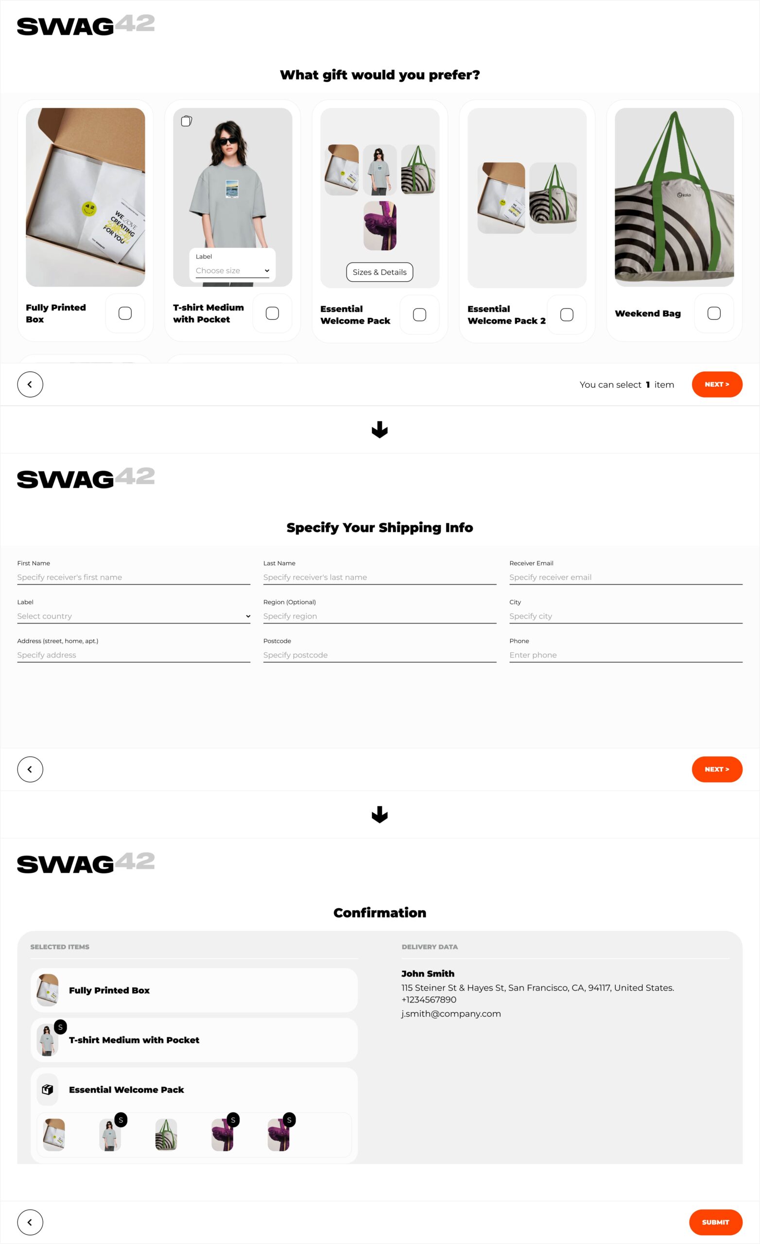 Branded corporate gifts selection and ordering