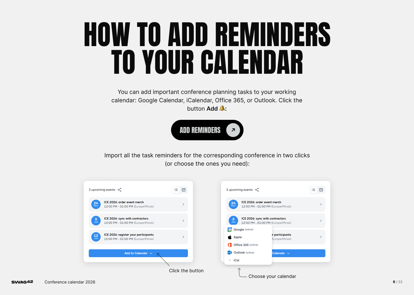 How to add conference tasks reminders to the calendar
