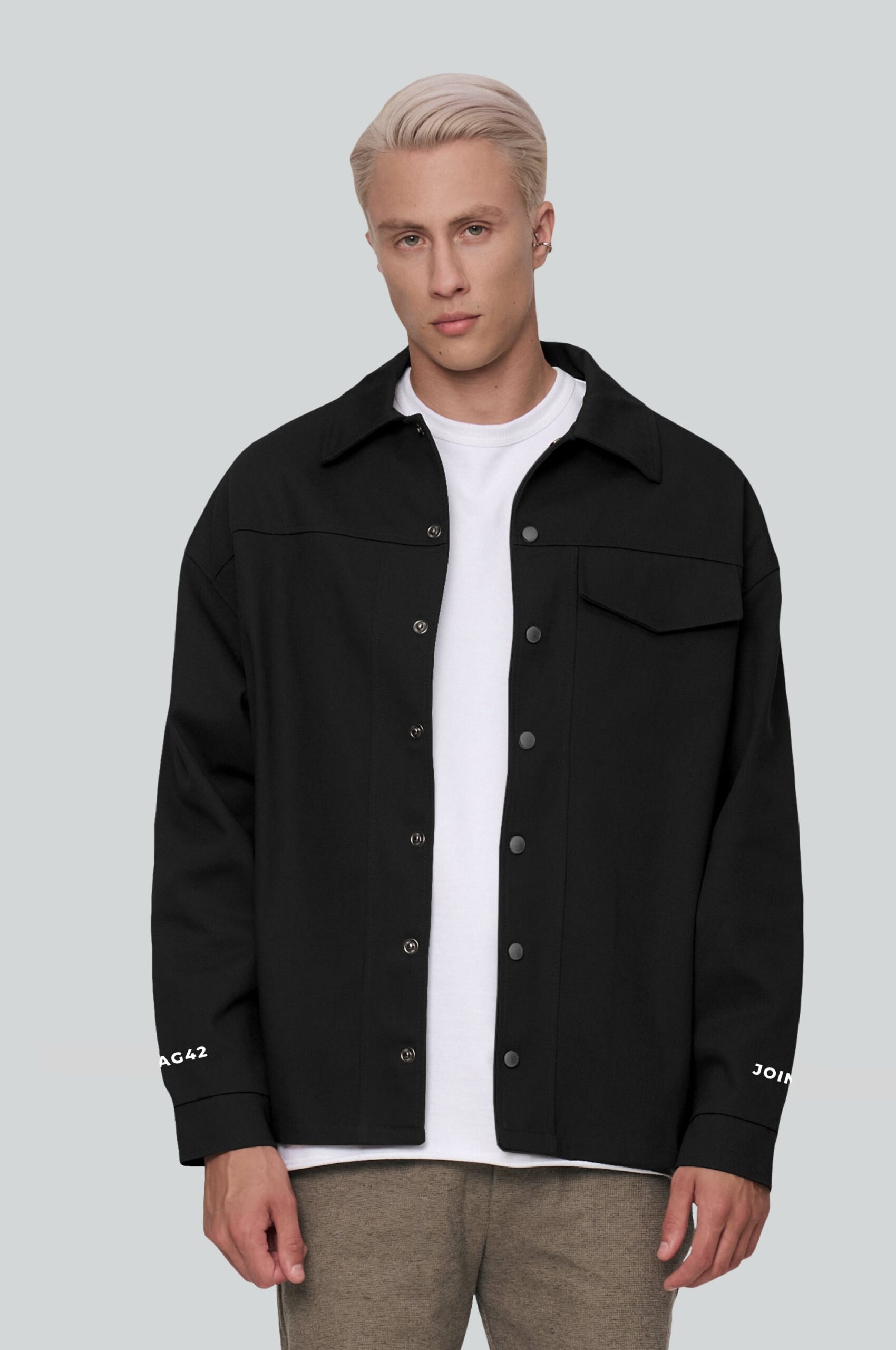 Denim overshirt with patches for custom event merchandise