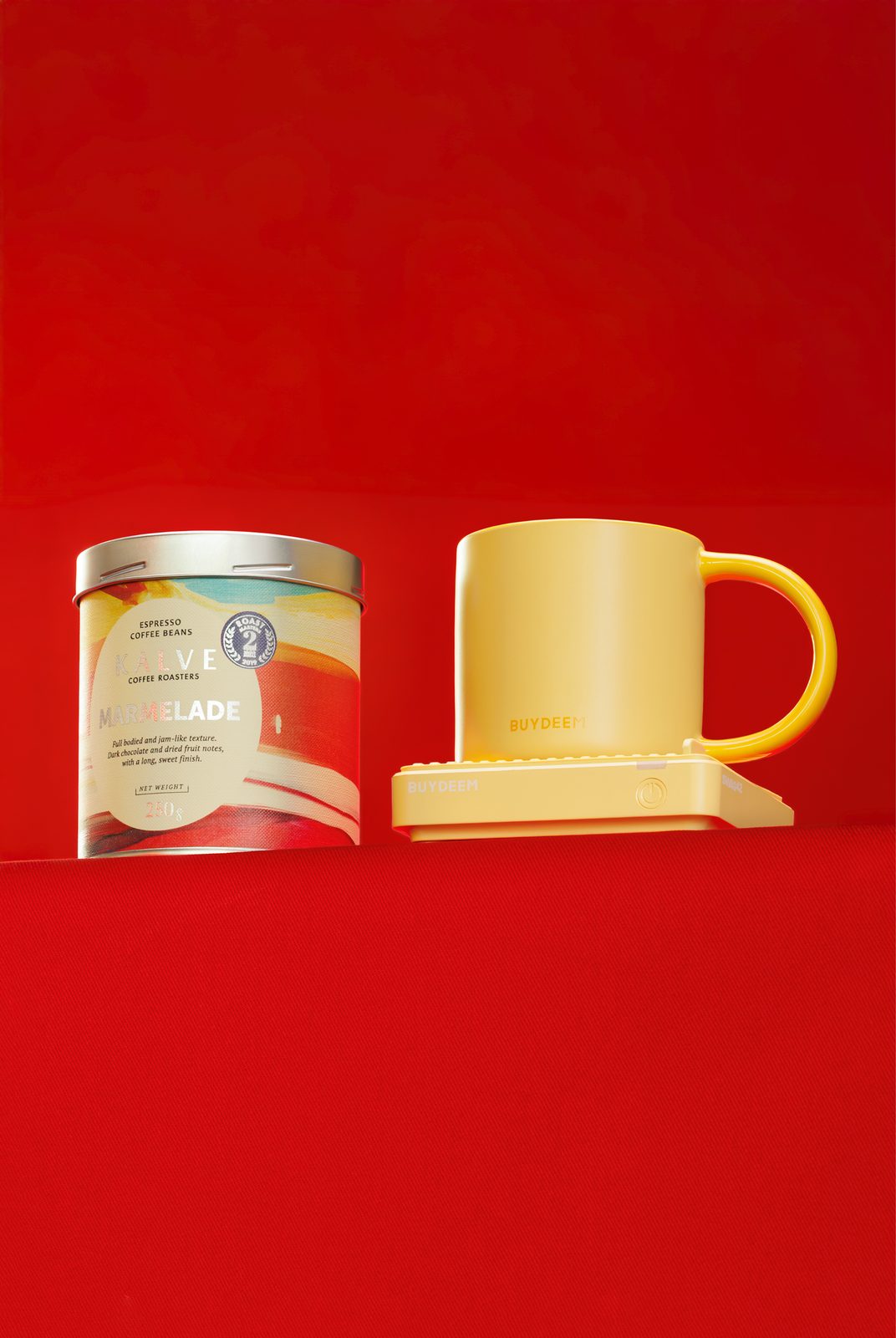 Coffee tin and a yellow mug warmer as Christmas gift ideas